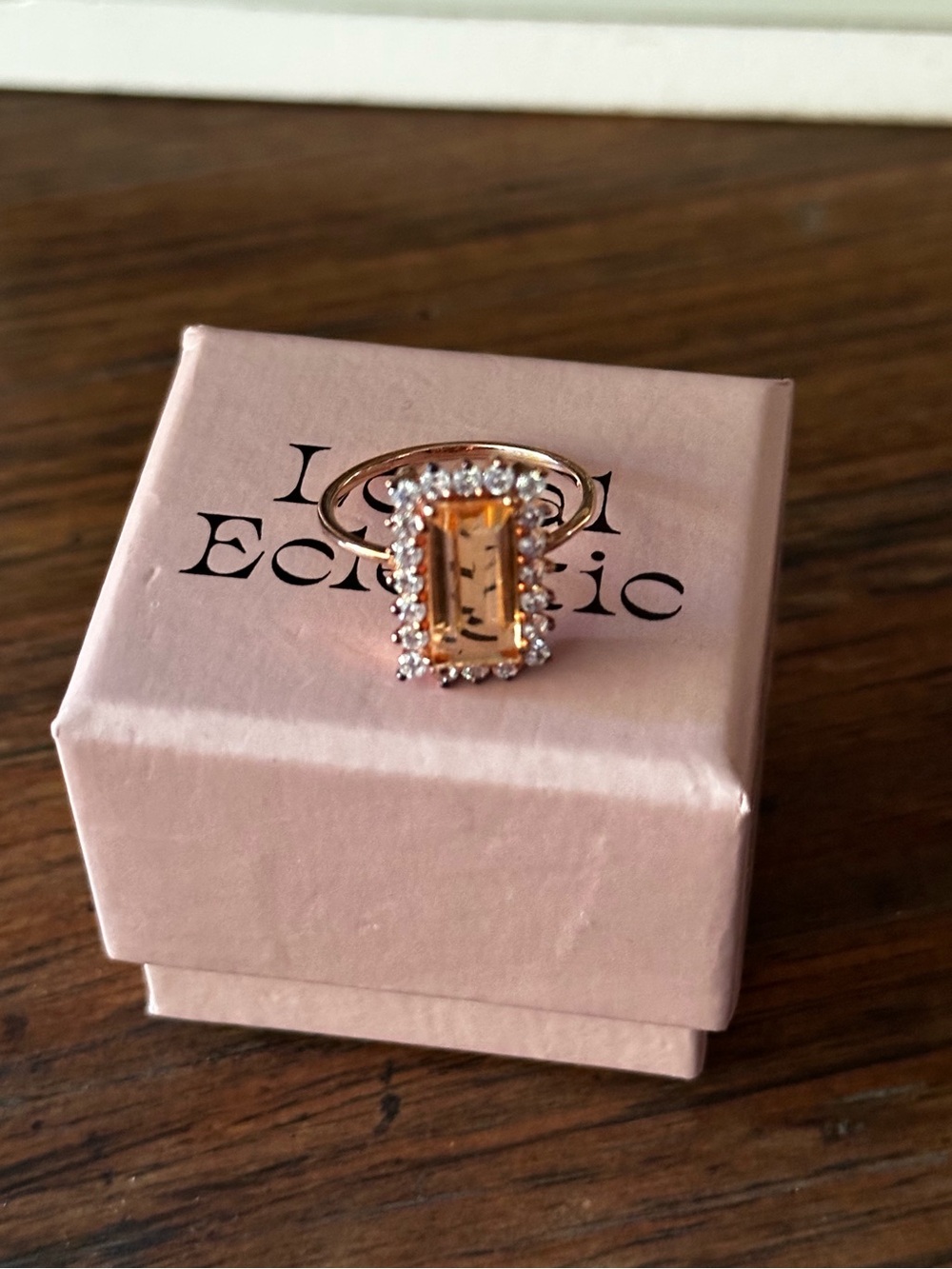 Local Eclectic Gold-Tone Yellow Citrine-Style Halo Ring